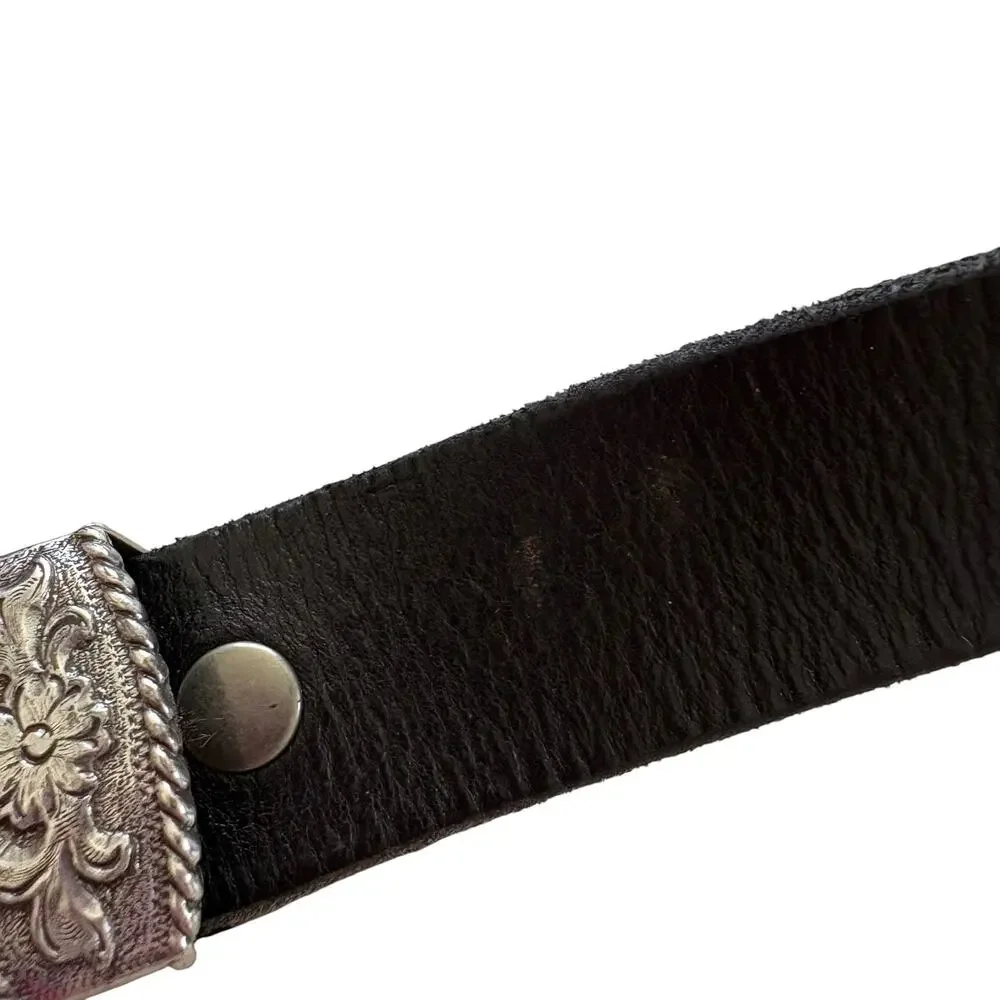 Vintage 96 Beltis Genuine Full Grain Leather Western Concho Belt Black Buckle 44